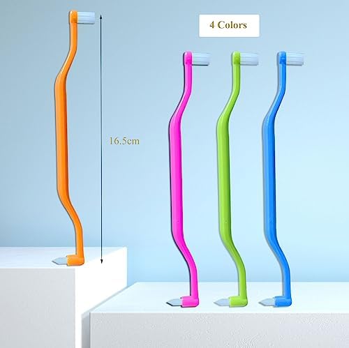 FRUTA Orthodontic Toothbrush 4pcs Tiny Tuft Toothbrush Two in One Double Head Interdental Interspace Brush Braces Wisdom Teeth Detail Cleaning Brush(A)