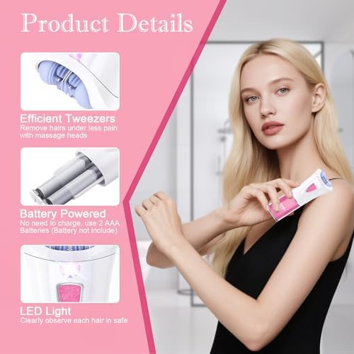 Skin Epilator, 2025 New Skin Hair Remover for Face, Facial Hair Removal for Women with LED Light, Cordless Epilators Hair Removal for Facial, Arms, Legs and Bikini (Pink)