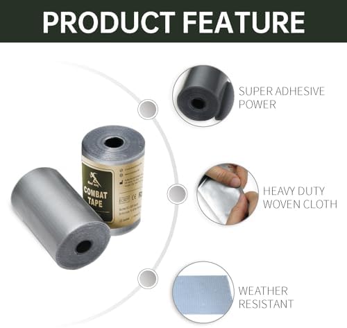 Combat Tape - Durable, Weatherproof, Flexible, Multi-Use, Residue-Free Adhesive for Outdoor Adventures, Camping, Hiking, and Emergencies (5, Gray)