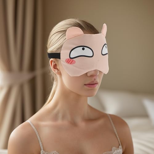 VOCOSTE Soft Cartoon Smug Expression Sleep Mask Pink Eye Shade Cover for Travel 1 Pc