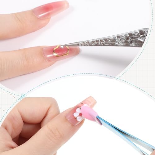 2PCS Crystal Blue Nail Tweezer: Double Ended Sticker Tweezers with Silicone for Craft, Precision Rhinestone Picker Tool for Jewelry Eyelash Nail Art,Curved Tip Tweezers Kit