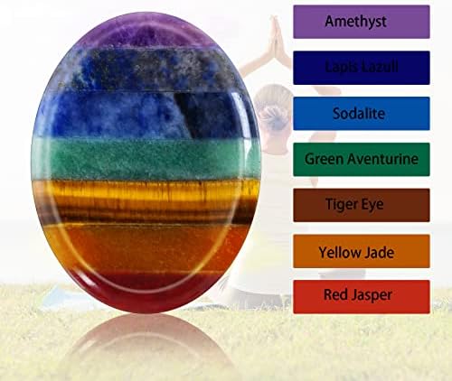 Marrywindix 2 Packs Natural Thumb Worry Stone Set 7 Chakra Crystals Healing Stones for Anxiety Stress Relief Meditation Crystal Therapy