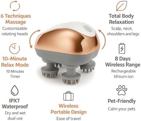 Electric Scalp Massager for Hair Growth & Stress Relief – Gift for Women, Men, Parents & Pets – Cordless Waterproof Head Massager with 96 Kneading Nodes (White)