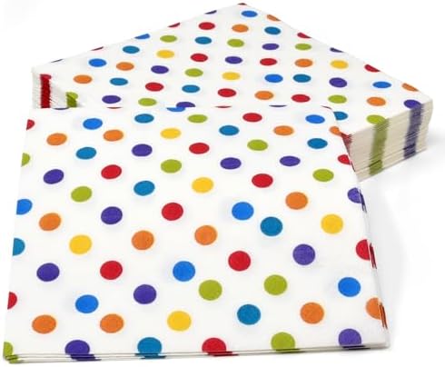 Gift Boutique 100 Rainbow Dot Cocktail Beverage Napkins Disposable Paper Colorful Polka Dots Dessert Napkin for Spring Carnival Festival Holiday Bridal & Baby Shower Tableware Party Supplies