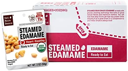 【Eat More Beans】STEAMED EDAMAME- Heart-Healthy, steamed bean, healthy salad toppings, plant-based protein, vegan, organic, non-GMO, Organic soybeans, edamame snack(2oz, 10packs)