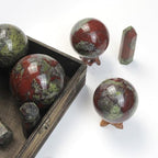 65mm Natural Dragon Blood Stone Sphere with Wood Stand Healing Crystal Ball Mineral Gemstone Divination Energy Chakra Sculpture Figurine for Fengshui