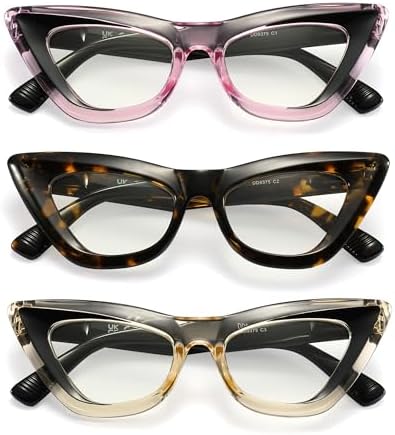 Retro Cat Eye Reading Glasses for Women, Blue Light Blocking with Spring Hinge, Vintage Cateye Readers