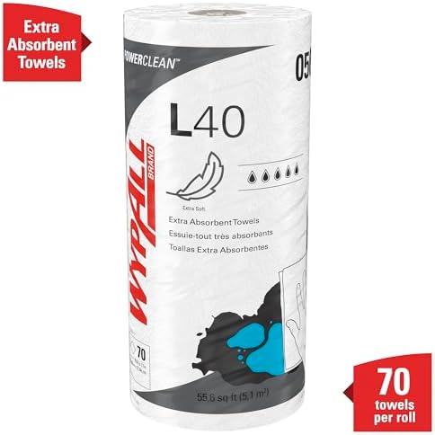 WypAll PowerClean L40 Cloths Extra Absorbent Wipes (05027), Bulk Paper Wipers, White (70 Sheets/Roll, 24 Rolls, 1,680 Sheet Total)