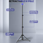Portable Iv Pole, Foldable IV Pole Stand 27 to 83" Adjustable Height Pole with 4 Hook & Drip Bag Stand, Collapsible Iv Pole for Travel