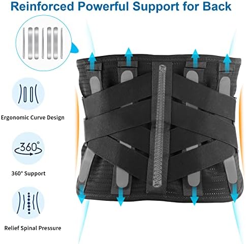 Lower Back Brace for Back Pain Relief, Breathable Lower Back Support for Women & Men, Adjustable Lumbar Support Belt with 7 Stays for Herniated Disc, Sciatica (Large, Black)