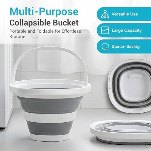Collapsible Bucket with Handle. 10L 2.6-Gallon Capacity, Designed for Outdoor Car Washing, Fishing, and Household Cleaning. Portable and Space-Saving