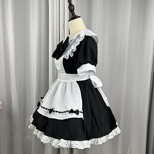 LIUguoo Women Anime Lolita French Maid Dress Cosplay Costume With Lace Apron Headwear