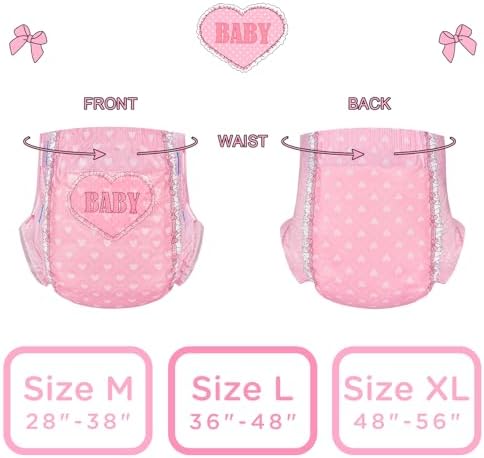 Littleforbig Printed Adult Brief Diapers 10 Pieces - Blushing Baby Pink(M)