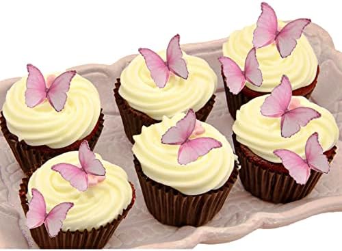 Weraru 48Pcs Edible Wafer Paper Butterflies Cupcake Topper Pink Cake Decorations