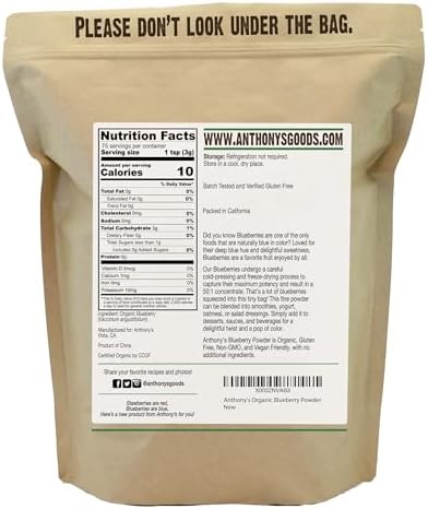 Anthony's Organic Blueberry Powder, 8 oz, Freeze-Dried, Gluten Free, Non GMO