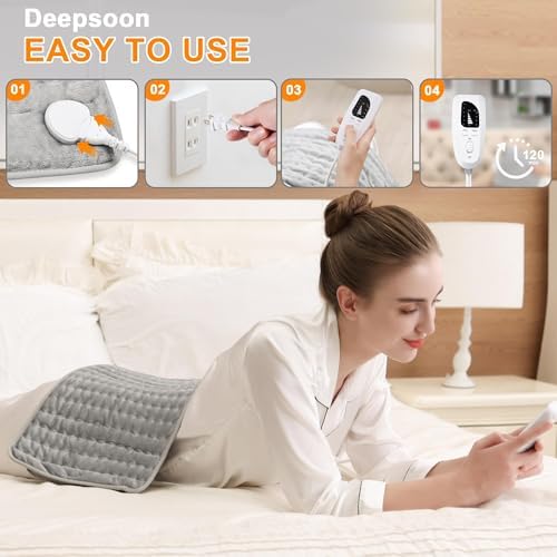 Deepsoon Heating Pad,Electric Heating Pads for Back,Neck,Moist Heating Pad for Abdomen Shoulder Knee Legs,Dry/Moist Heat&Auto Shut Off,Mother's Day Birthday for Men and Women,Light Gray,24x12 Inch