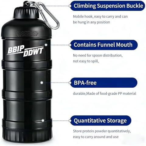 3-Layer Protein Powder Container| With Funnels Stand,|Stackable Leakproof Protein Powder Dispenser,|protein Container To Go For Workout, Fitness, Travel -Black