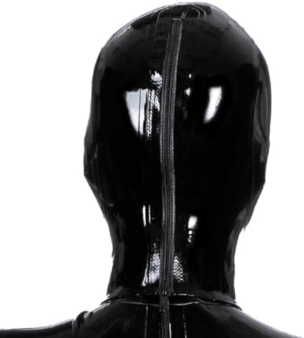 Black Latex Hood Open Eyes Mouth Back Zipper Normal Tight Rubber Mask Club Party Wear Costume