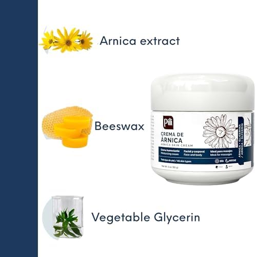 Pili Arnica Cream Hydrating Moisturizer for Face & Body. Soothes Bruised, Dry & Irritated Skin. Fast-Absorbing, Non-Greasy, Unscented. 1 oz