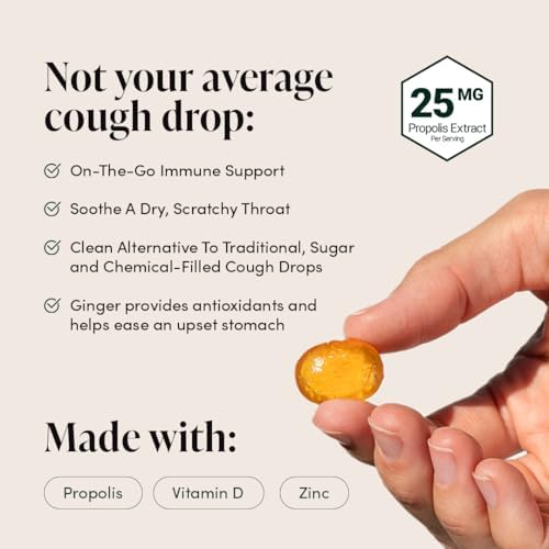 Beekeeper's Naturals Soothing Honey Cough Drops - Immune Support with Vitamin D, Zinc and Propolis Throat Soothing Lozenges, 24 Ct