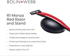 Bolin Webb Razor in Iconic Unioin Jack Colours and Stand. Fitted with Gillette Mach3 Blade Cartridge. Luxury Razors for Men - Giftable R1 Style. (Monza Red)