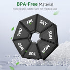 Gelibo,Weekly Pill Organizer, 2 Pack Portable Travel Pill Box Dispenser Medicine case 6 Colors (Seven Day) New Edition for Vitamin/Fish Oil/Pills/Supplements-Arthritis Friendly (Black)