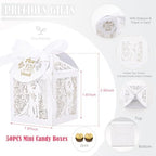 AdasBridal 50pcs Wedding Favor Boxes White Treat Boxes Candy Box Laser Cut The Groom and The Bride with Thank You Card Wedding Bridal Shower Anniversary Party Gift for Guest 1.97in