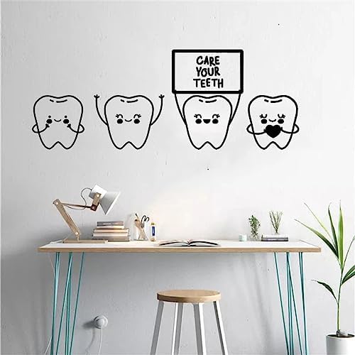 Vinyl Wall Decal Cartoon Children's Dentistry Teeth Quote Care Your Teeth Dental Clinic Stickers Murals Art Decor YT6773 (Black)