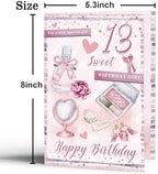 fancu Happy 13th Birthday Card for Girls, Sweet Fashion Bithday Card for 13th Girls, Pink Beauty Themed Card,Birthday Card for Special Daughter Granddaughter, Perfume, Makeup & Pearl Design