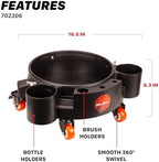 Maxshine Universal Rolling Bucket Dolly (Black) – Heavy-Duty Polypropylene with 5 Swivel Wheels, 5 Bottle & Brush Holders – Secure Fit, Spill-Free Design for Car Wash & Auto Detailing Organization