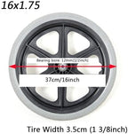 16 Inch Manual Wheelchair Replacement Rear Wheel, 16x1.75 Wheelchair Wheel Accessories, Non-Pneumatic Solid Tires, Bearing 12 mm(1/2 inch), 1 Pair