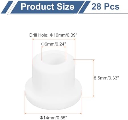 uxcell 28Pcs Rubber Grommets 10mm Drill Hole, 6mm ID Hole Top Hat Grommet White Silicone Rubber Hole Plug Gasket for Wiring, Automotive