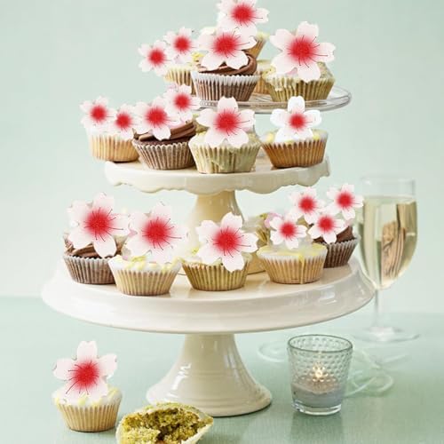 100Pcs Edible Cherry Blossom Flowers Cake Decorations Rice Paper Wafer Paper Cake Cupcake Topper Birthday Party Food Decorations Supplies