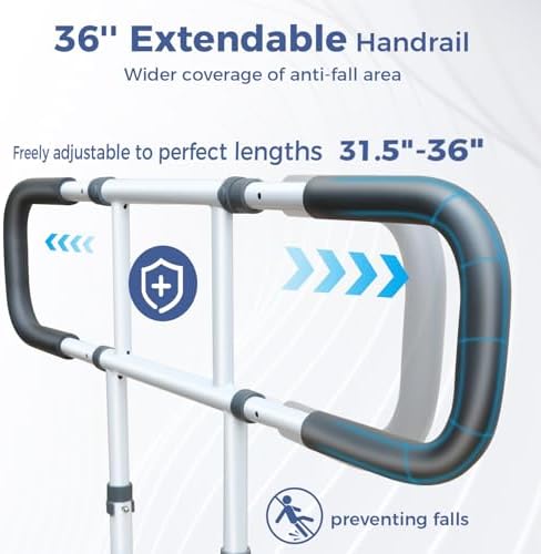 Bed Rails for Elderly Adults Safety, Extended Bed Assist Rail for Seniors with Motion Light & Storage Pouch - 400lbs ASTM Approved Bed Guard Rails, Fit King Queen Full Twin Beds