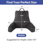 Back Pillow for Bed Sitting up, Reading Pillow for Sitting in Bed Adult, Back Support Pillow, Memory Foam Sit up Lounge Backrest Pillow with Arms for TV, Couch, Chair, Dorm, 18 Inch, Grey