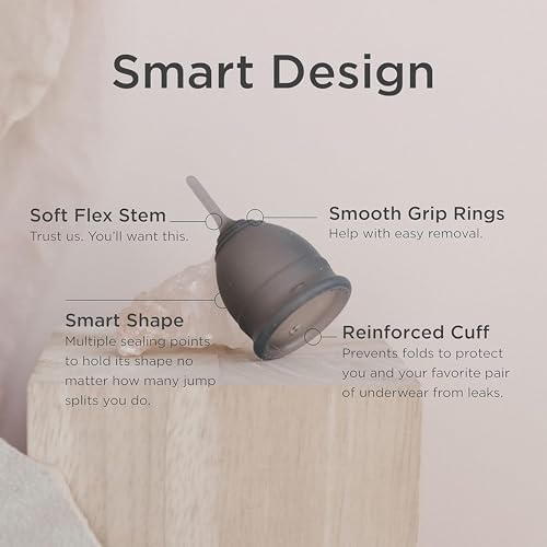 Saalt Soft Menstrual Cup – Reusable Period Cup – Made for Comfortable, Leak-Free Protection Up to 12 Hours – BPA & Latex Free – Includes Cup & Carry Bag (Regular, Grey)