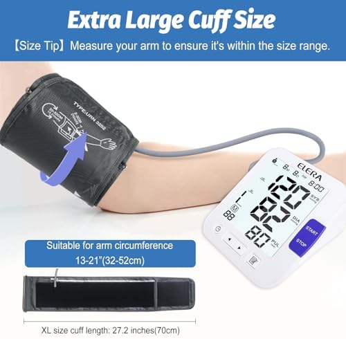 ELERA XL Cuff Blood Pressure Monitor (13-21" for Big Arms) - Large Screen, Automatic Upper Arm for Home Use, Backlight Display, 2 Users