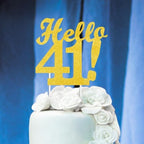 Hello 41 Cake Toppers Gold Glitter, Happy 41st Birthday Cake Decorations Cheers to 41 Years Party Decor, Forty-one Year Old Theme Birthday Anniversary Party Supplies