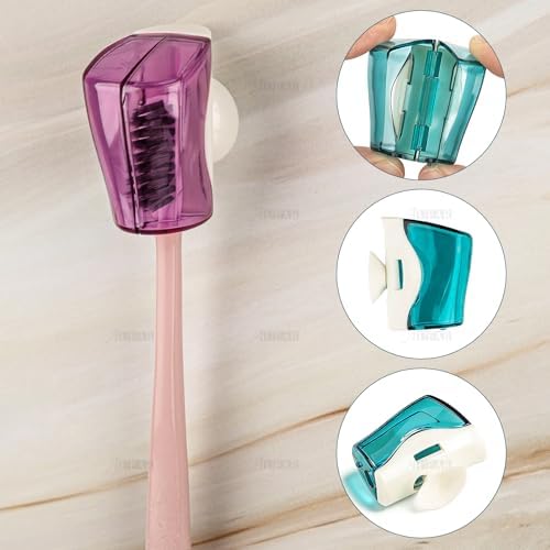 AUEAR, 6 Pack Toothbrush Holder with Suction Cup Toothbrushed Head Covers Caps Protector Case Box for Bathroom Wall Mirror Home Outdoor Travel