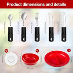 Maxcheck 7 Pcs Spill Proof Scoop Bowl and Partitioned Plate Set with Suction Base and Adaptive Utensils Set Non Slip Weighted Angled Silverware Adaptive Self Feeding Dinnerware for Elderly Disabled