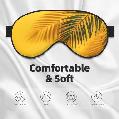 Minimalist Summer with Yellow Palm Leaf Shadow Sleep Mask Eye Mask with Adjustable Strap, Eye Sleep Shade Cover Blocks Light for Women Men Airplane Travel Nap Meditation