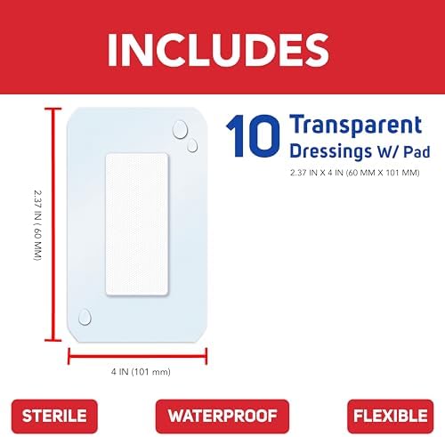 All Health Waterproof Transparent Dressing & Pad, Dressings, 2.375 in X 4 in | Wound Cover Barrier to Staph & MRSA, 10 Count