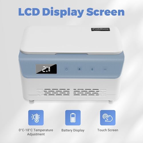 Electric Insulin Cooler Travel Case Box, Mini Insulin Fridge, Portable Insulin Refrigerator Diabetic Cooler Box for 4-5 Pens, 2-18℃ Temperature Control, with Handle, Power Supply, Rechargeable Battery