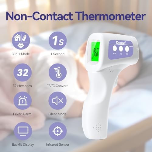 Berrcom Non-Contact Infrared Forehead Thermometer, 3-in-1 Digital Fever Check Temperature Gun for Baby Infant Kids Adults, Fast Accurate - Purple