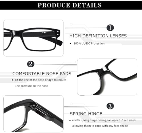 NORPERWIS Reading Glasses 6 Pairs Quality Readers Spring Hinge Glasses for Reading for Men and Women (6 Pack Mix Color -3, 1.25)