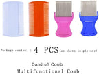 zYoung 4 Pcs Head Hair Comb Including 2 Pieces Hair Comb Double Sided 2 Pieces Removal Dandruff Comb with Metal Teeth