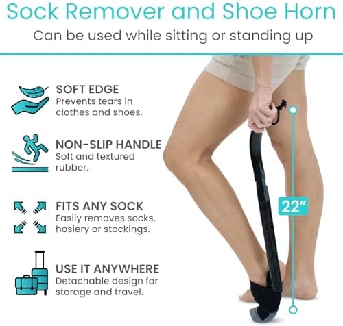 Vive Sock Remover Device for Seniors - Sock Aid and Shoe Horn for Compression Socks, Hosiery and Stockings - Sock Assist for Elderly, Men, Women - No Bending Daily Assistance Device