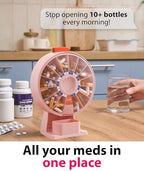 Pill Dispenser 14 Day – Rotating Medicine Organizer Wheel with Push Button, Wall Mounted or Desktop Manual Pill Dispenser for Elderly & Seniors, Large Capacity Vitamin & Medication Organizer