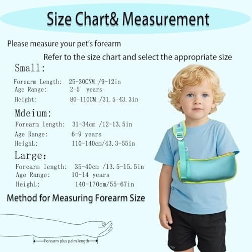 Kids Arm Sling Shoulder Immobilizer，Breathable Mesh Medical Slings for Elbow，Adjustable Rotator Cuff Support Brace, Fit Left or Right Clavicle and Wrist Injury, Forearm Fracture, Surgery Recovery (Blue, Small)