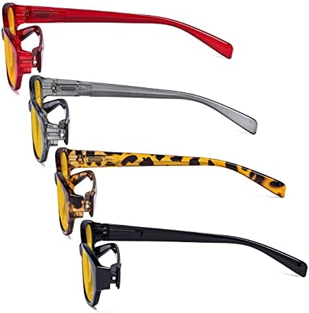 Eyekepper 4 Pack Computer Reading Glasses Women - Spring Hinge Ladies Blue Light Blocking Readers Amber Tinted +1.75